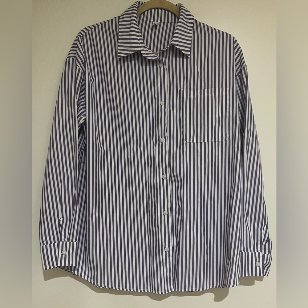 Women’s Classic Purple and White Striped Shirt